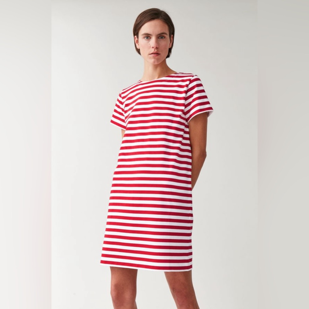 COS Red and White Striped Midi Dress